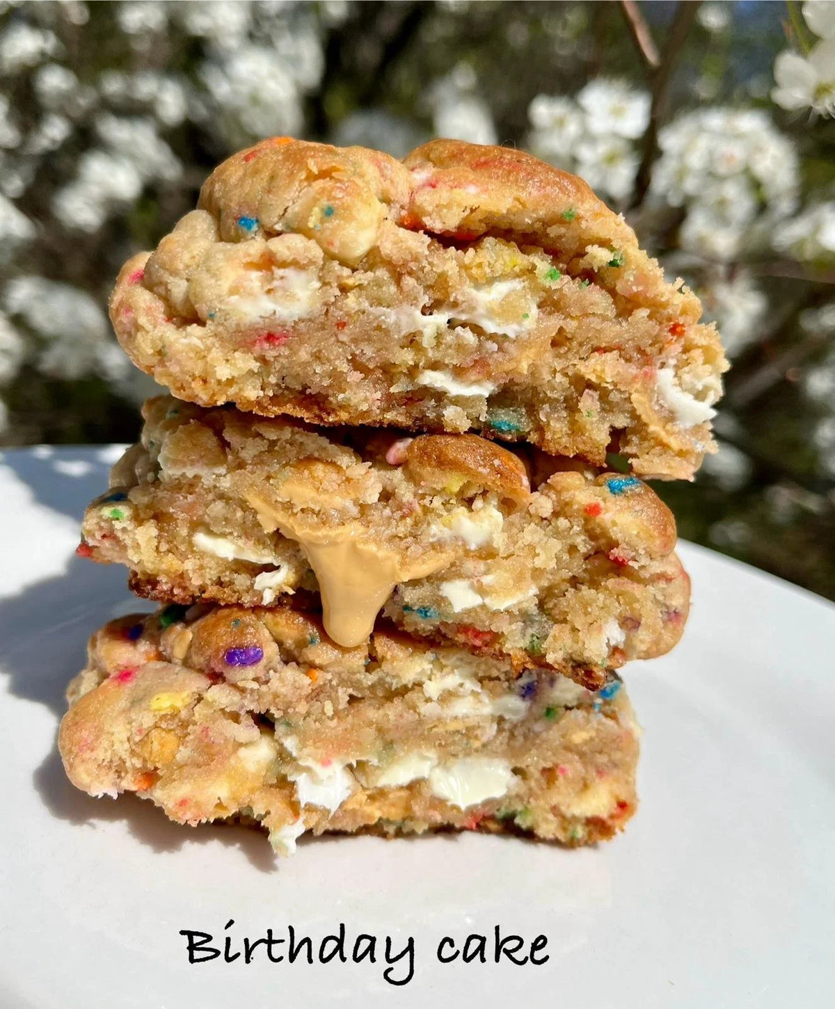 A Funfetti Birthday cookie with rainbow sprinkles